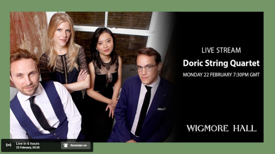 Doric String Quartet Wigmore Hall 22 February 2021